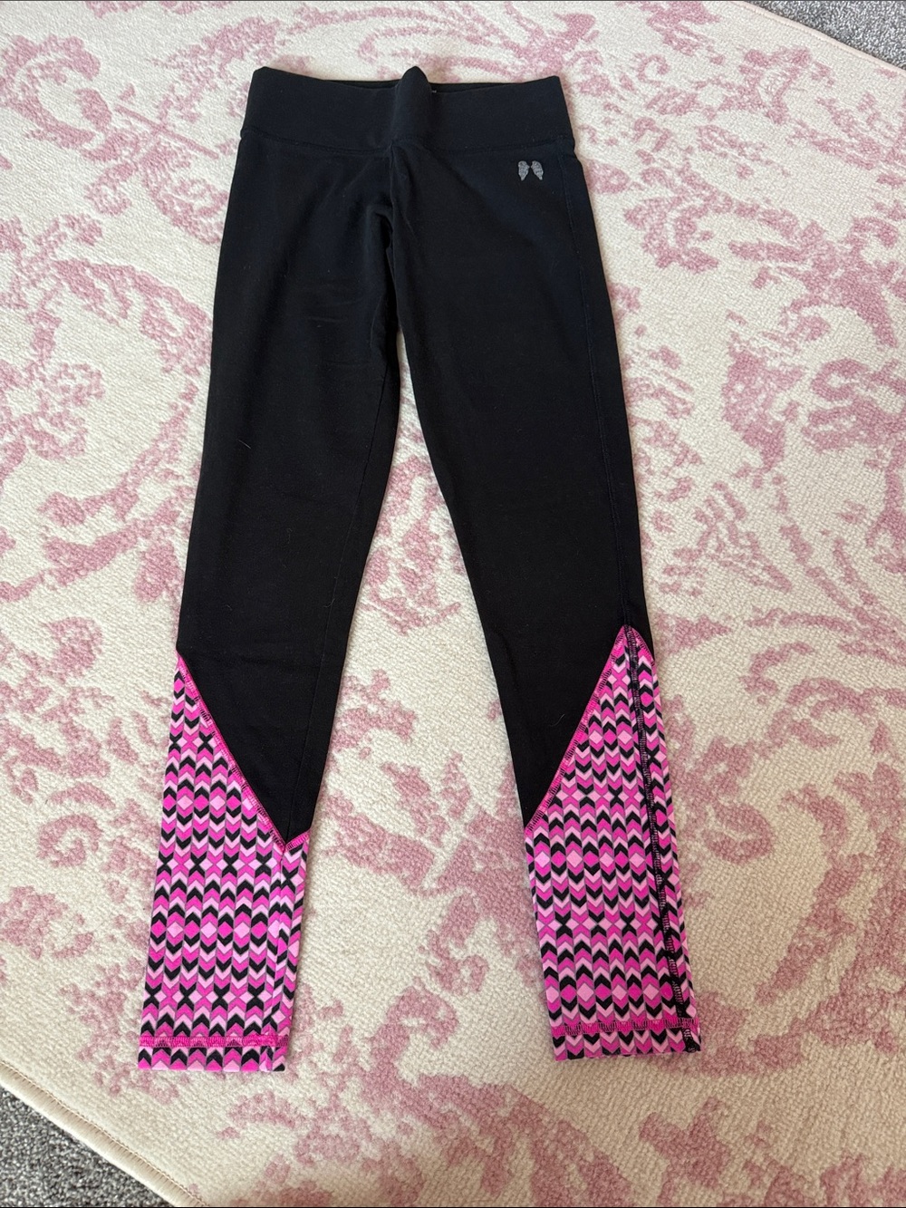 Victoria's Secret Black Leggings with Pink Geometric Hem